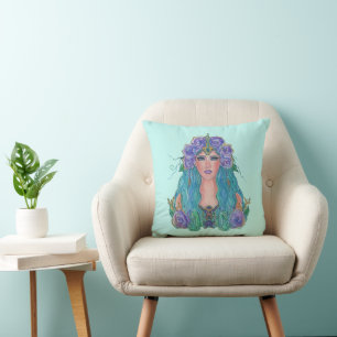 Coussin Mermaid Rose dans l'art marin par Renee Lavoie