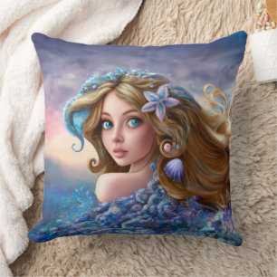Coussin Mermaid Sea Goddess Nymphe Siren Art sous-marin