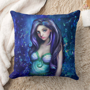 Coussin Mermaid Sea Goddess Nymphe Siren Art sous-marin