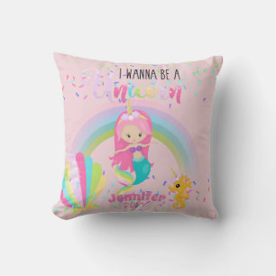 Coussin Mermaid Veut Être Un Arc-En-Ciel Unicorne Sous Les