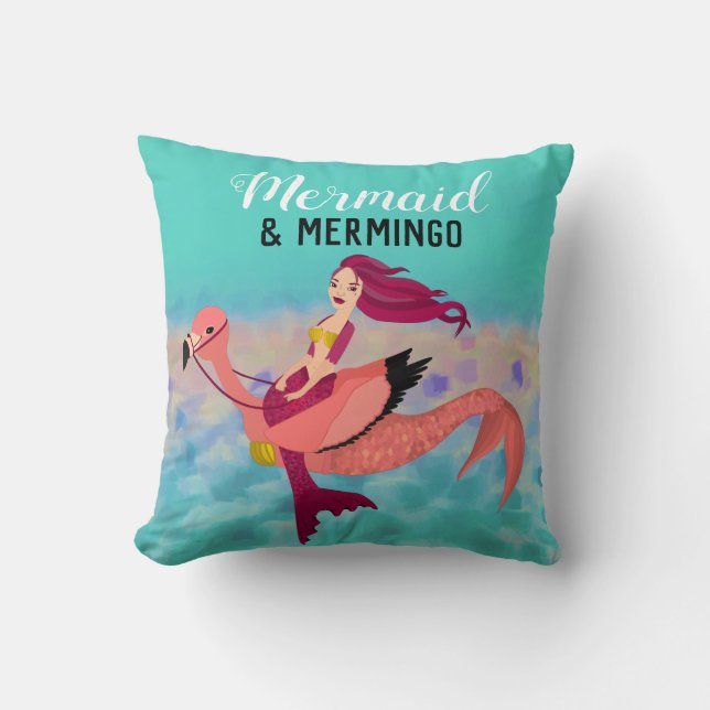 Coussin Mermaid violet blanc et Mermingo rose (Recto)