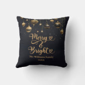 Coussin Merry and Bright Or Doré Noir de Noël (Verso)