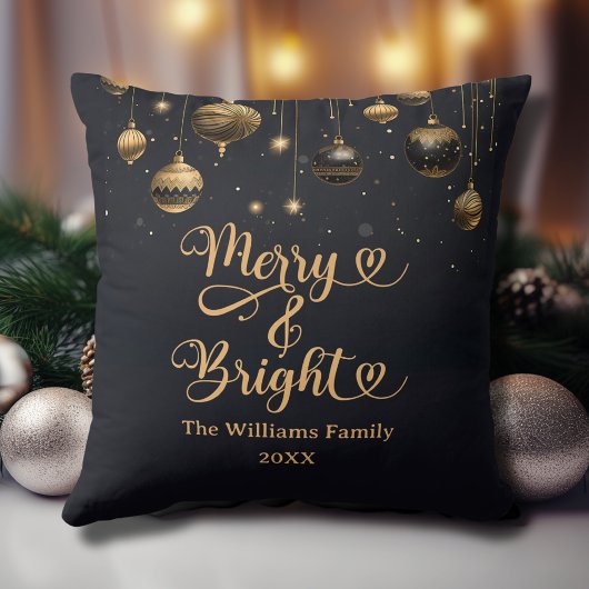 Coussin Merry and Bright Or Doré Noir Noël