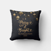 Coussin Merry and Bright Or Noir Personnalisé de Noël (Recto)
