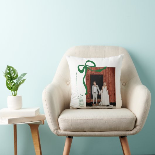 Coussin Merry and Married Script 2 Photos Noël Nœud (Chaise)