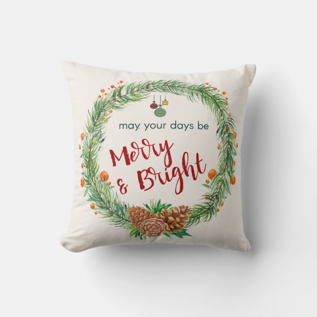 Coussin Merry & Bright Christmas Wreath (Recto)
