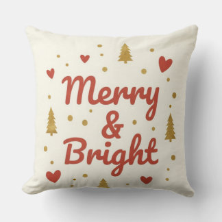 Coussin Merry & Bright" Festive Christmas Throw Pillow