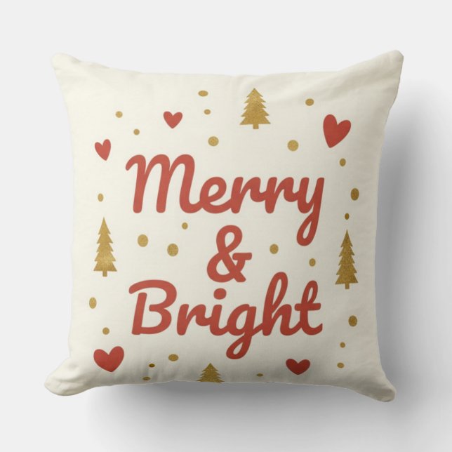 Coussin Merry & Bright" Festive Christmas Throw Pillow (Recto)