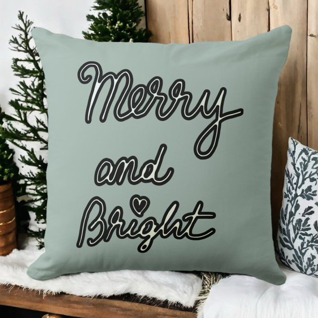 Coussin Merry Bright typography sage green black white (Créateur téléchargé)