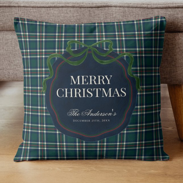 Coussin Merry Christmas Classic Preppy Tartan Plaid (Créateur téléchargé)