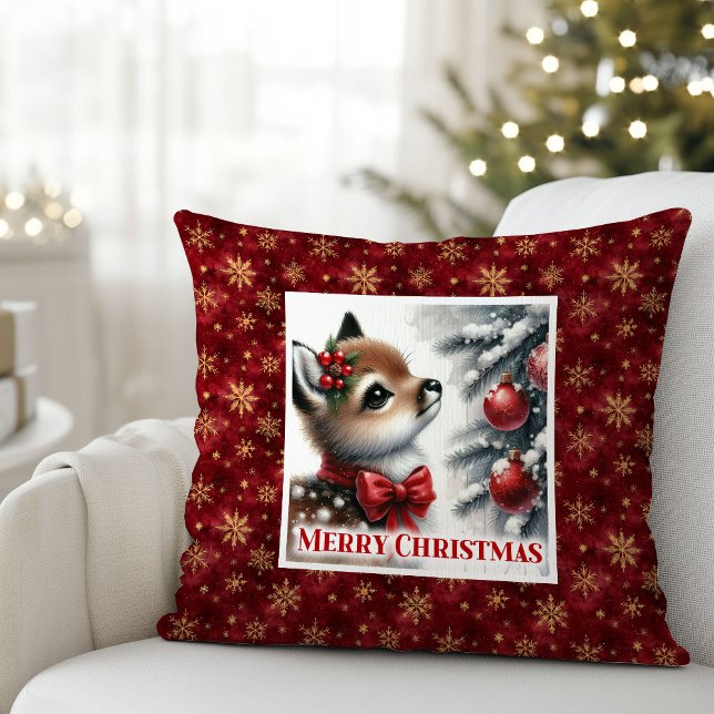 Coussin Merry Christmas scene baby fawn Christmas pillow  (Merry Christmas scene baby fawn Christmas pillow (50))