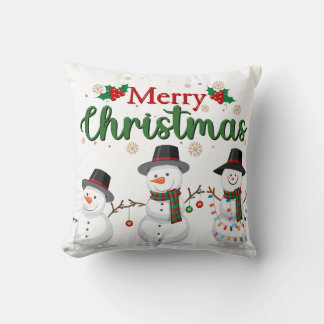 Coussin Merry Christmas Snowman Family Throw Pillow