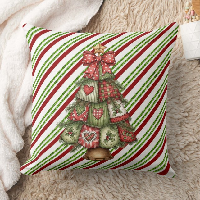 Coussin Merry Christmas Striped With Tree (Couverture)