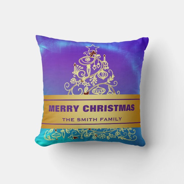 Coussin Merry Christmas Tree Gold Parties scintillant Star (Recto)