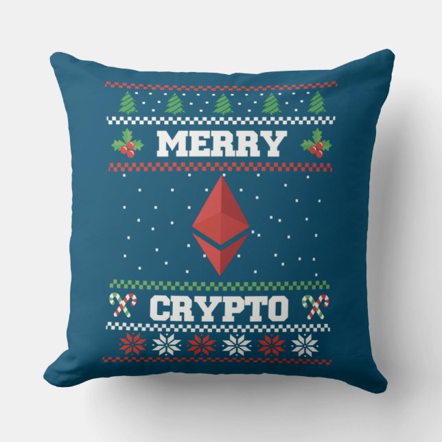 Coussin Merry Crypto Ethereum Ugly Christmas Sweater (Recto)