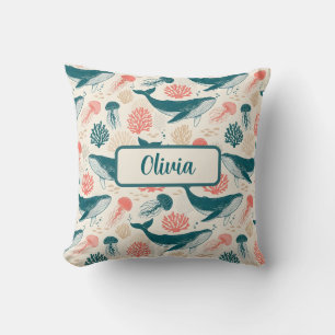 Coussin Merveilles de l'océan baleine méduse corail
