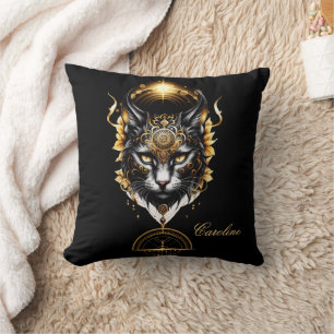 Coussin Merveilleux chat noir or.