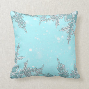 Coussin Merveilleux Paysage d'Hiver Bleu Élégantes Flocons