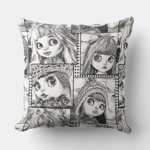 Coussin Mes poupées patchwork noires et blanches préférées