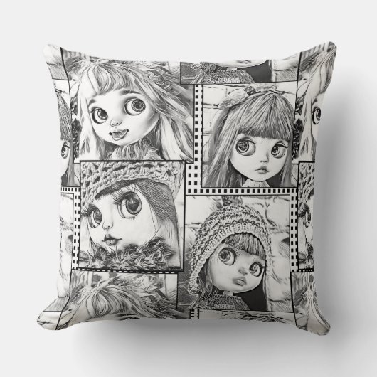 Coussin Mes poupées patchwork noires et blanches préférées (Recto)