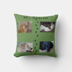 Coussin Mes précieux bébés verts 4 photos d'animaux de com