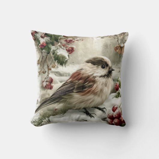 Coussin Mésange à longue queue dans la neige (Recto)