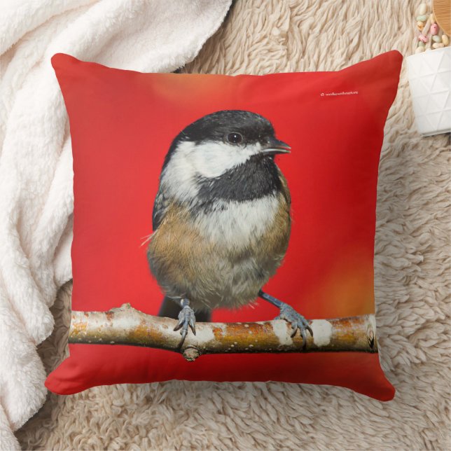 Coussin Mésange à tête noire mignonne avec feuilles d'auto (Couverture)