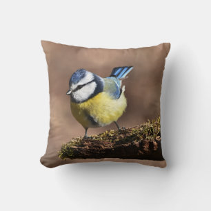 Coussin Mésange bleue et jaune magnifique sur une branche