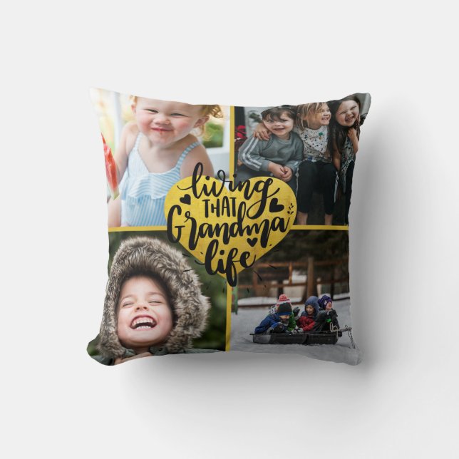 Coussin Message de collage photo de la vie de grand-mère  (Recto)