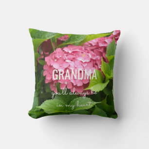 Coussin Message de grand-mère avec Hydrangées roses