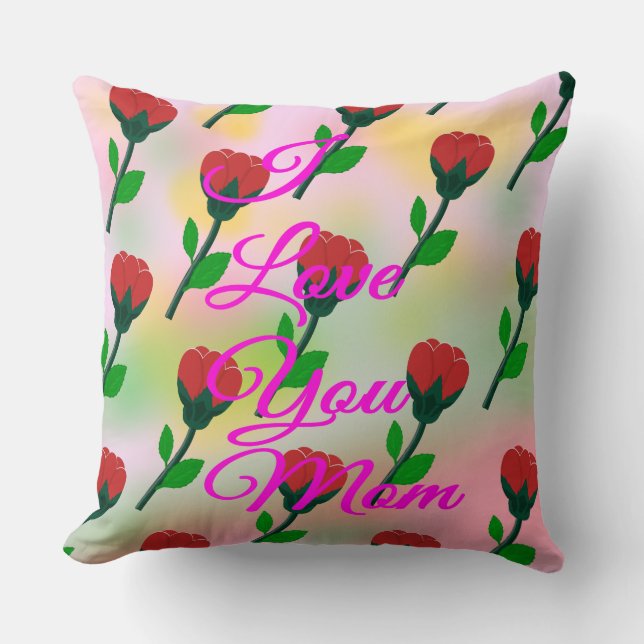 Coussin Message de la Fête des Mères aux fleurs rouges (Recto)