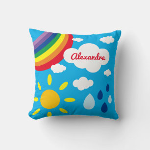 Coussin Météo personnalisée, arc-en-ciel et soleil