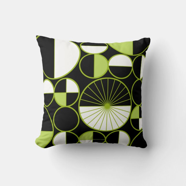 Coussin Mi-siècle Cercles modernes Moitié Chartreuse noire (Recto)