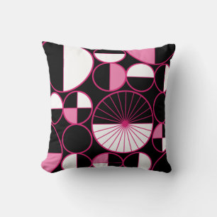 Coussin Mi-siècle Cercles modernes Moitié rose noir