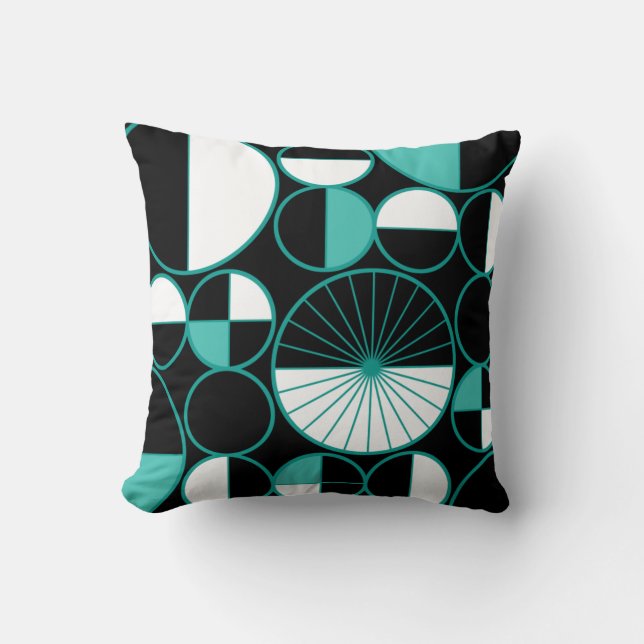 Coussin Mi-siècle Cercles modernes Moitié Turquoise (Recto)