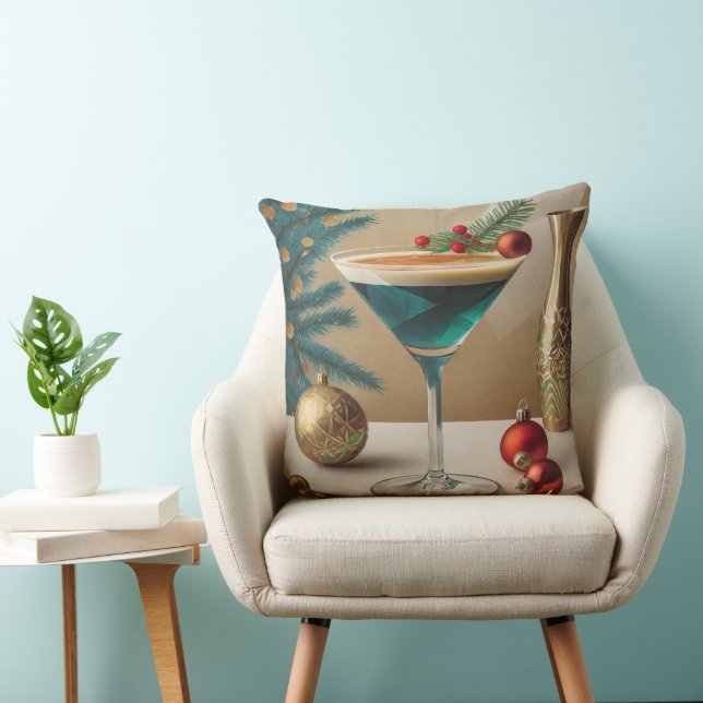 Coussin Mi-Siècle Cocktail de Noël Fête Happy Hour (Chaise)