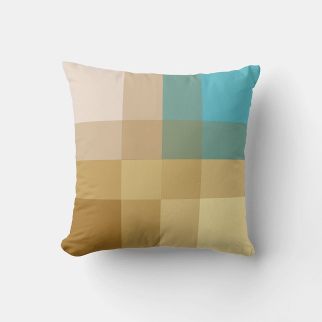 Coussin Mi-siècle méga plaid - tan & turquoise (Recto)