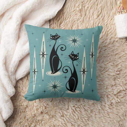 Coussin Mi-siècle Meow en bleu (Couverture)