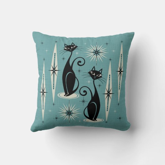 Coussin Mi-siècle Meow en bleu (Verso)