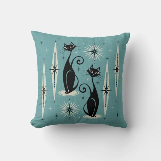 Coussin Mi-siècle Meow en bleu (Recto)