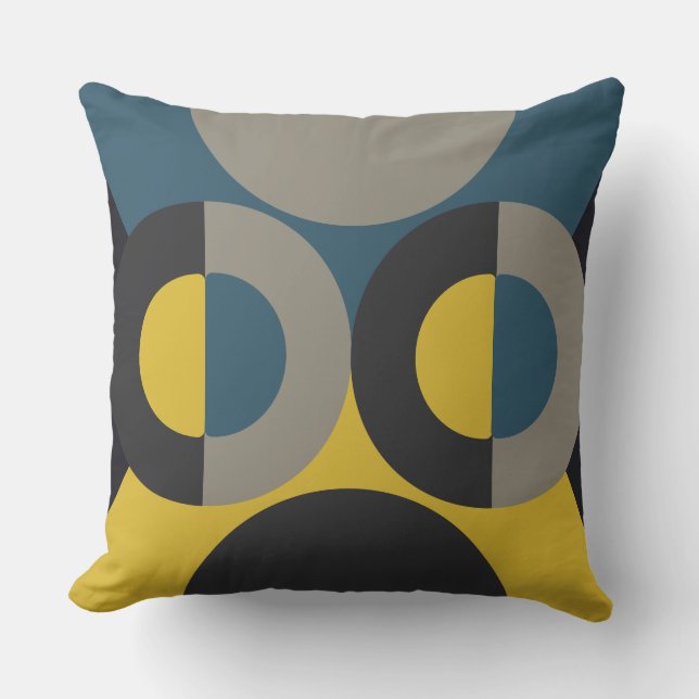 Coussin Mi-siècle moderne bleu jaune Gunmetal (Recto)