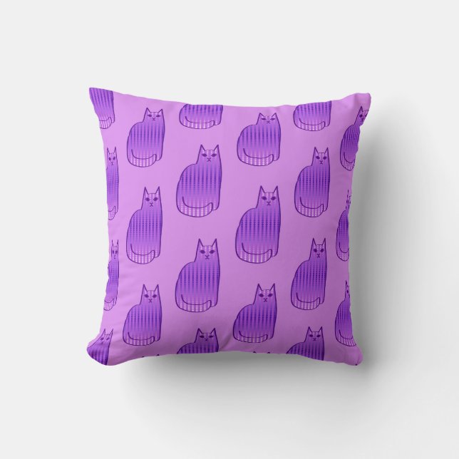 Coussin Mi-Siècle moderne chats imprimé, orchidée et viole (Recto)