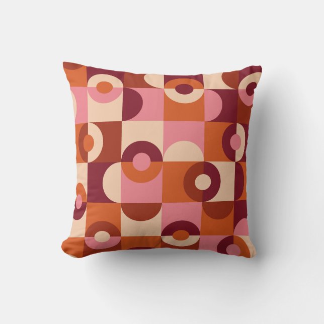Coussin Mi-siècle moderne demi-cercles rose orange (Recto)