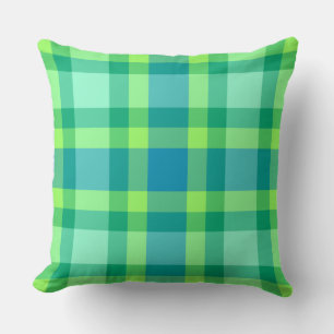 Coussin Mi-siècle moderne Grand Plaid, Jade vert & bleu