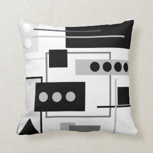 Coussin Mi-siècle moderne Noir, gris blanc Abstrait