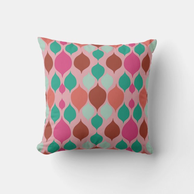 Coussin Mi-siècle moderne rose géométrique (Recto)