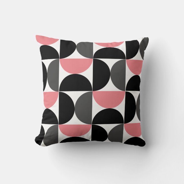 Coussin Mi-siècle moderne rose noir et blanc (Recto)
