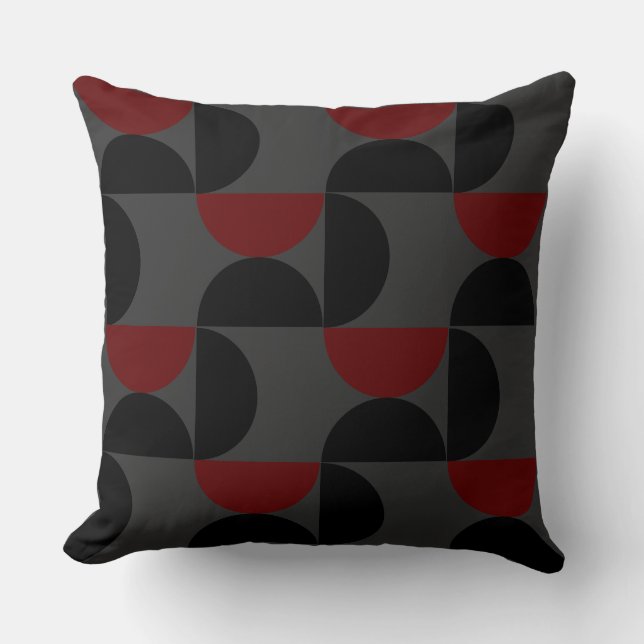 Coussin Mi-siècle moderne rouge noir et gris (Recto)