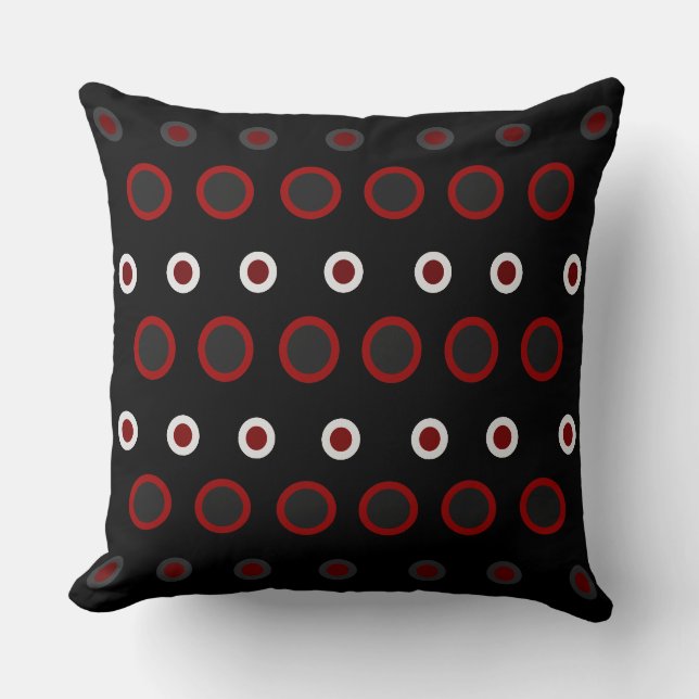 Coussin Mi-siècle moderne rouge, noir et gris (Recto)