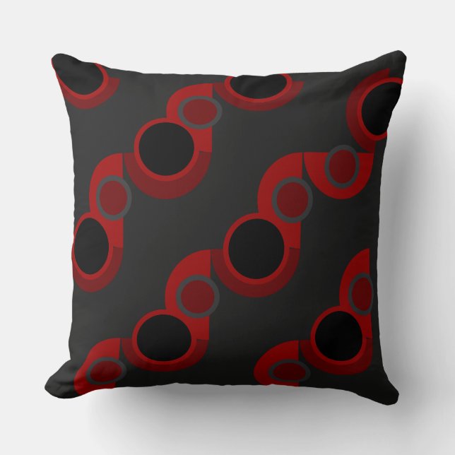 Coussin Mi-siècle moderne rouge, noir et gris (Recto)